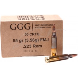 Патрон GGG кал .223 Rem куля FMJ маса 3,56 грами/ 55 гран. Поч. швидкість 1015 м/c