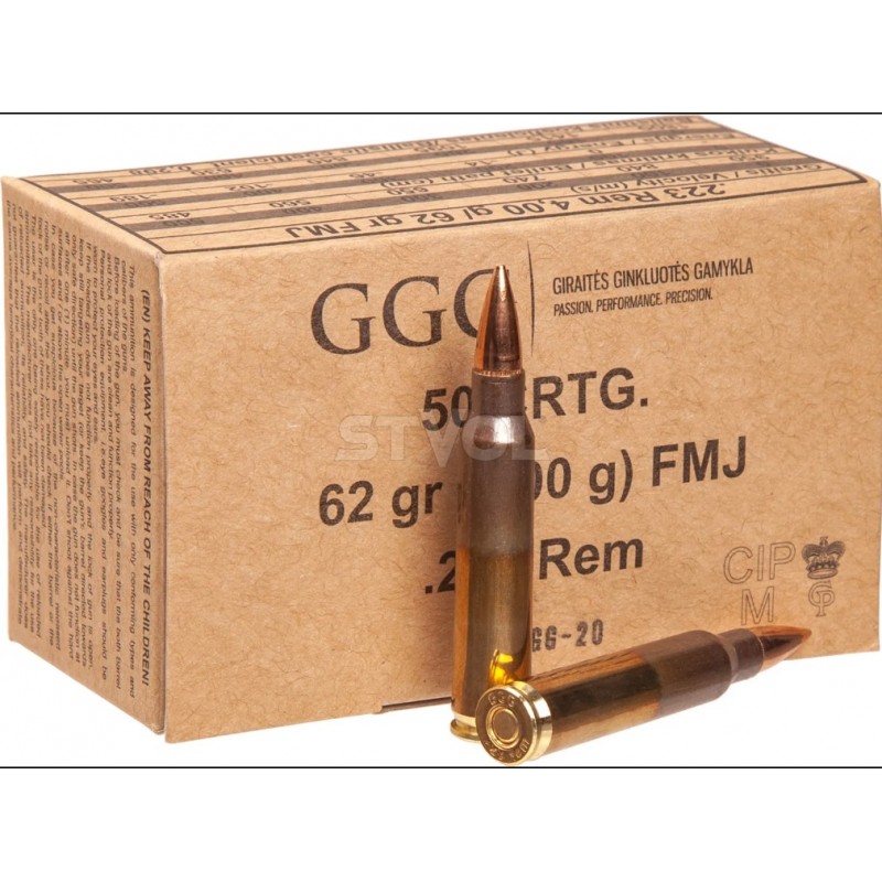 Патрон GGG кал .223 Rem куля  FMJ 62GR, 4,02Г